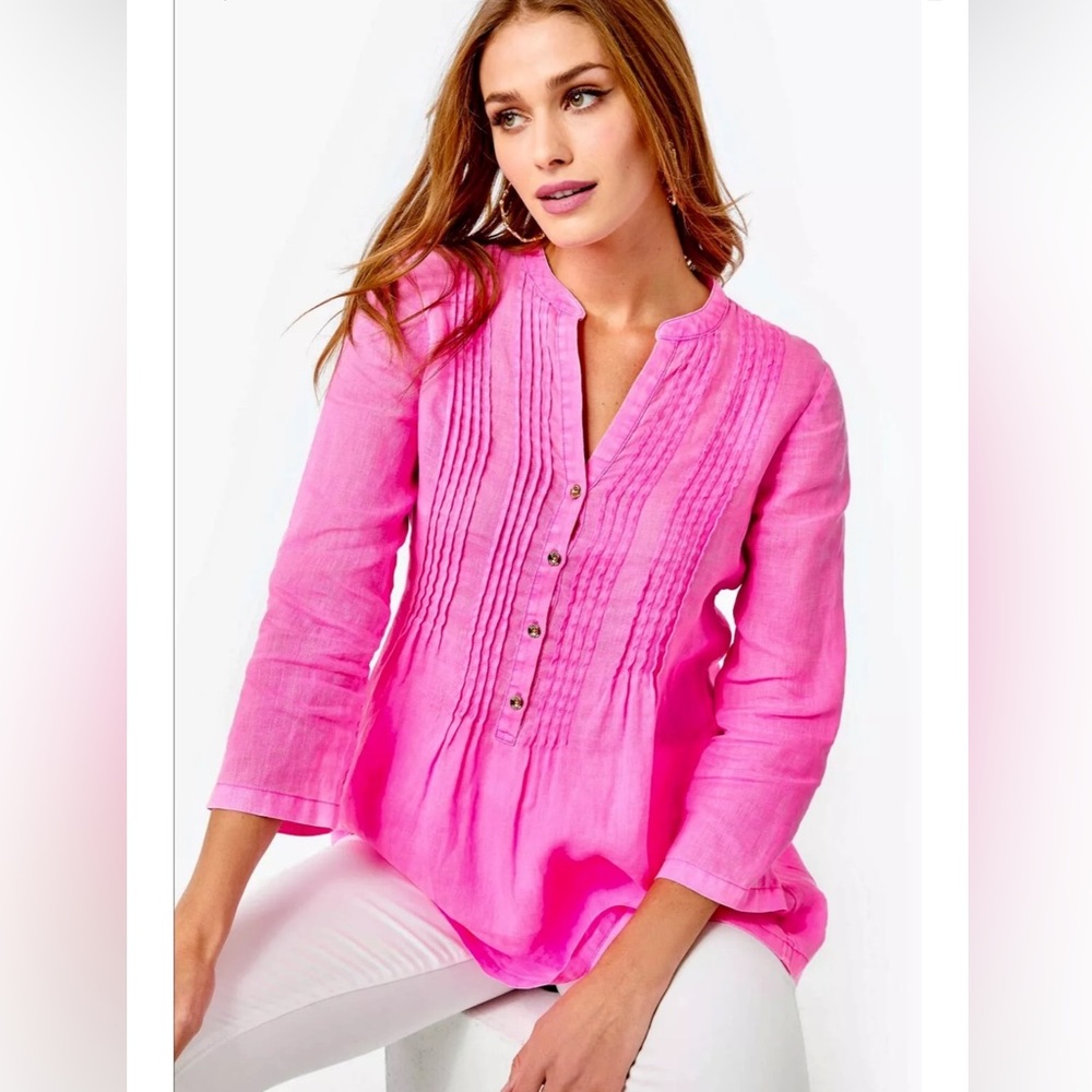 Lilly Pulitzer NWT Sarasota Seacoast Linen Tunic Pink Isle Size XL - Picture 1 of 9